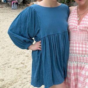 Free People get obsessed baby doll dress- Blue Puff Sleeve Dress